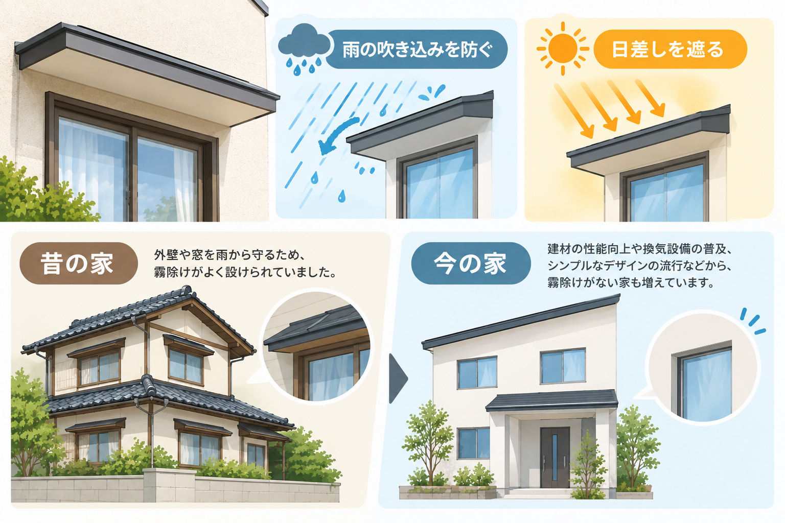 上越市南城町で塗膜剥がれが生じた霧除けの修繕