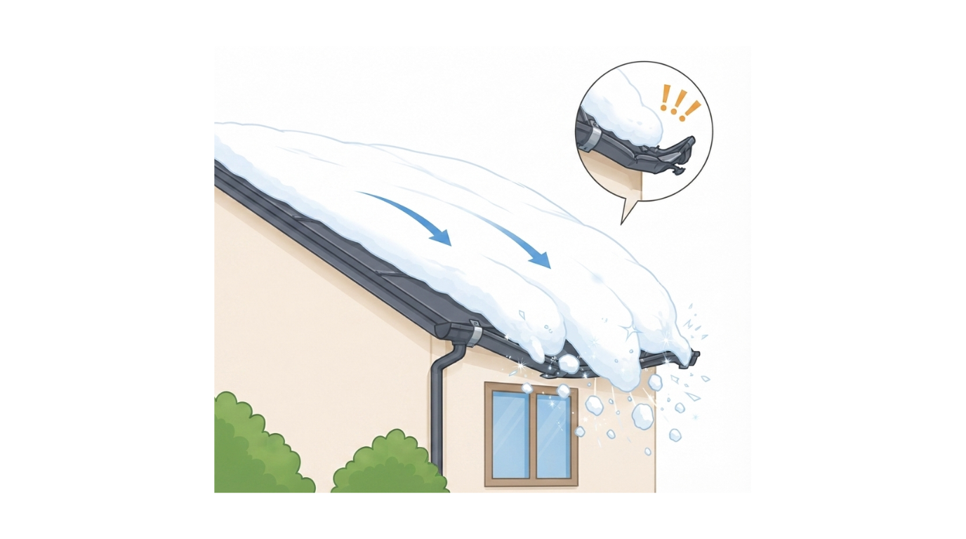 雪害による雨樋の歪み